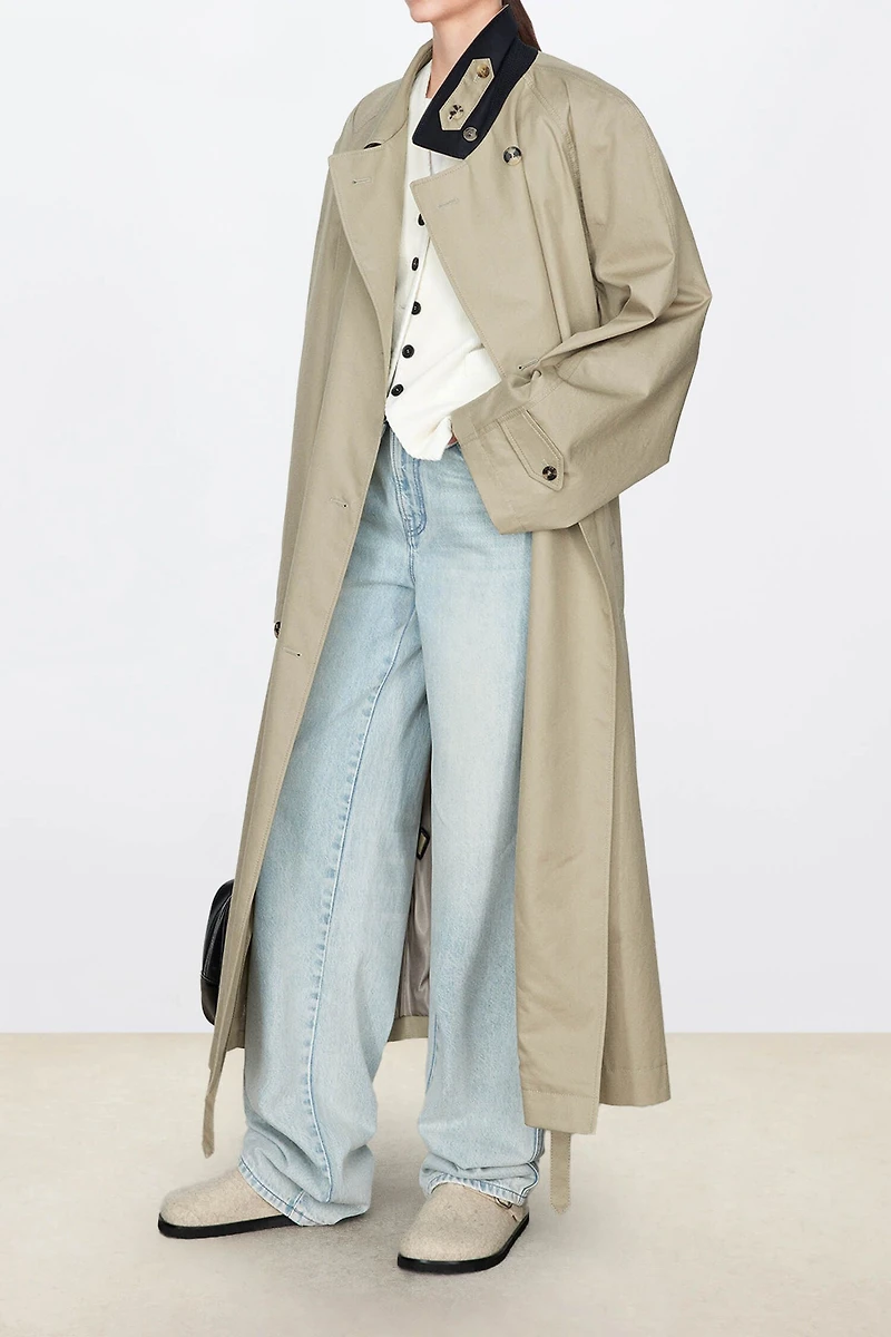 Two-Tone Notched Collar Oversized Trench Coat