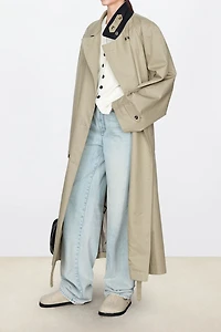 Two-Tone Notched Collar Oversized Trench Coat