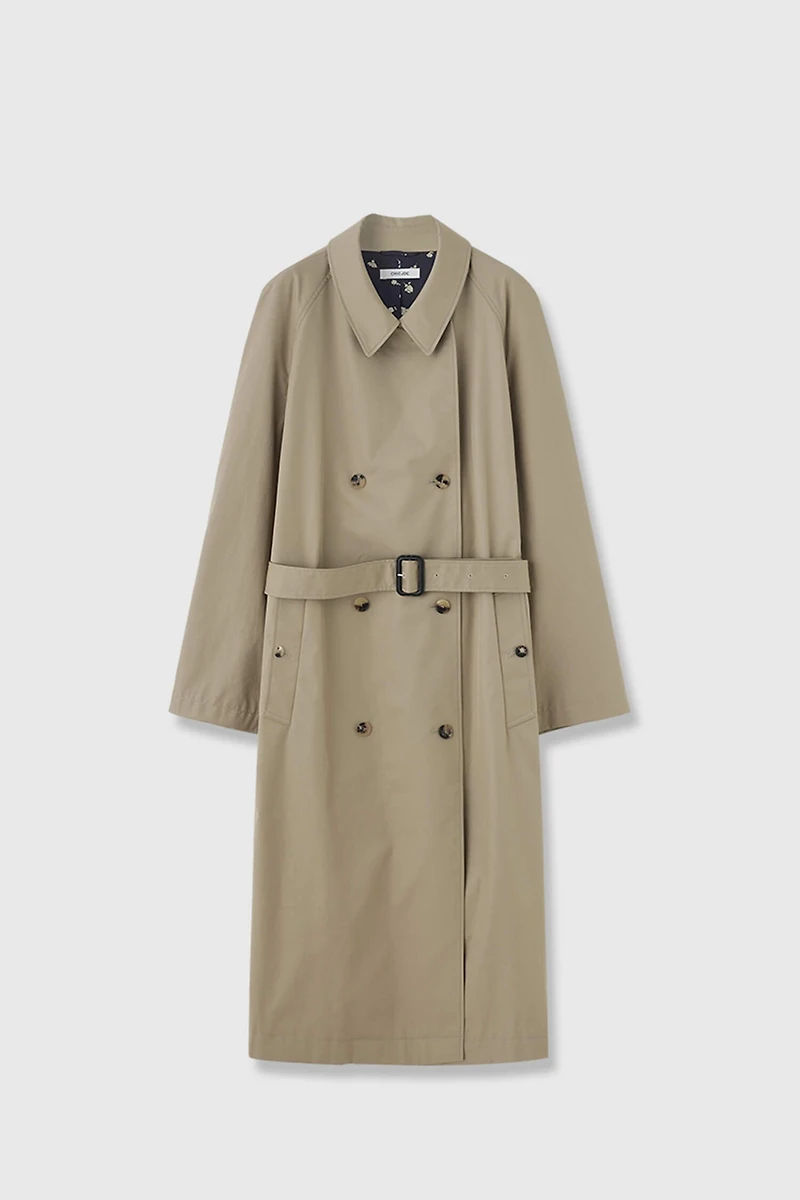 Two-Tone Notched Collar Oversized Trench Coat