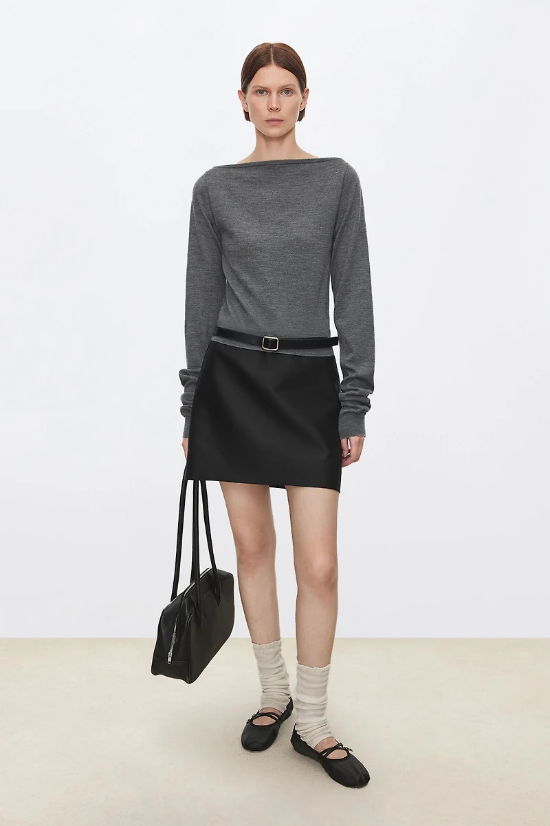 Ultra-Fine Wool Off-Shoulder Long Sleeve Top