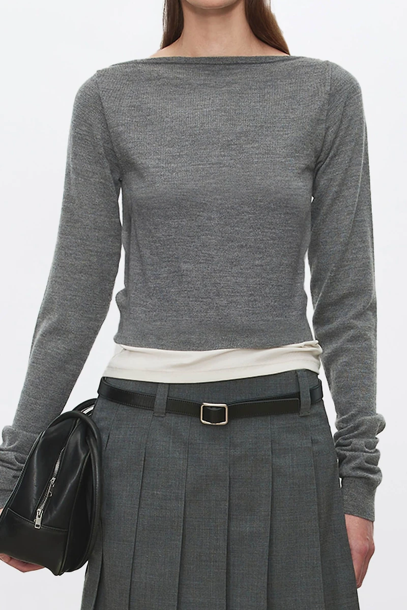 Ultra-Fine Wool Off-Shoulder Long Sleeve Top