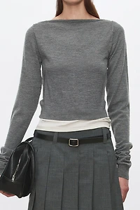Ultra-Fine Wool Off-Shoulder Long Sleeve Top