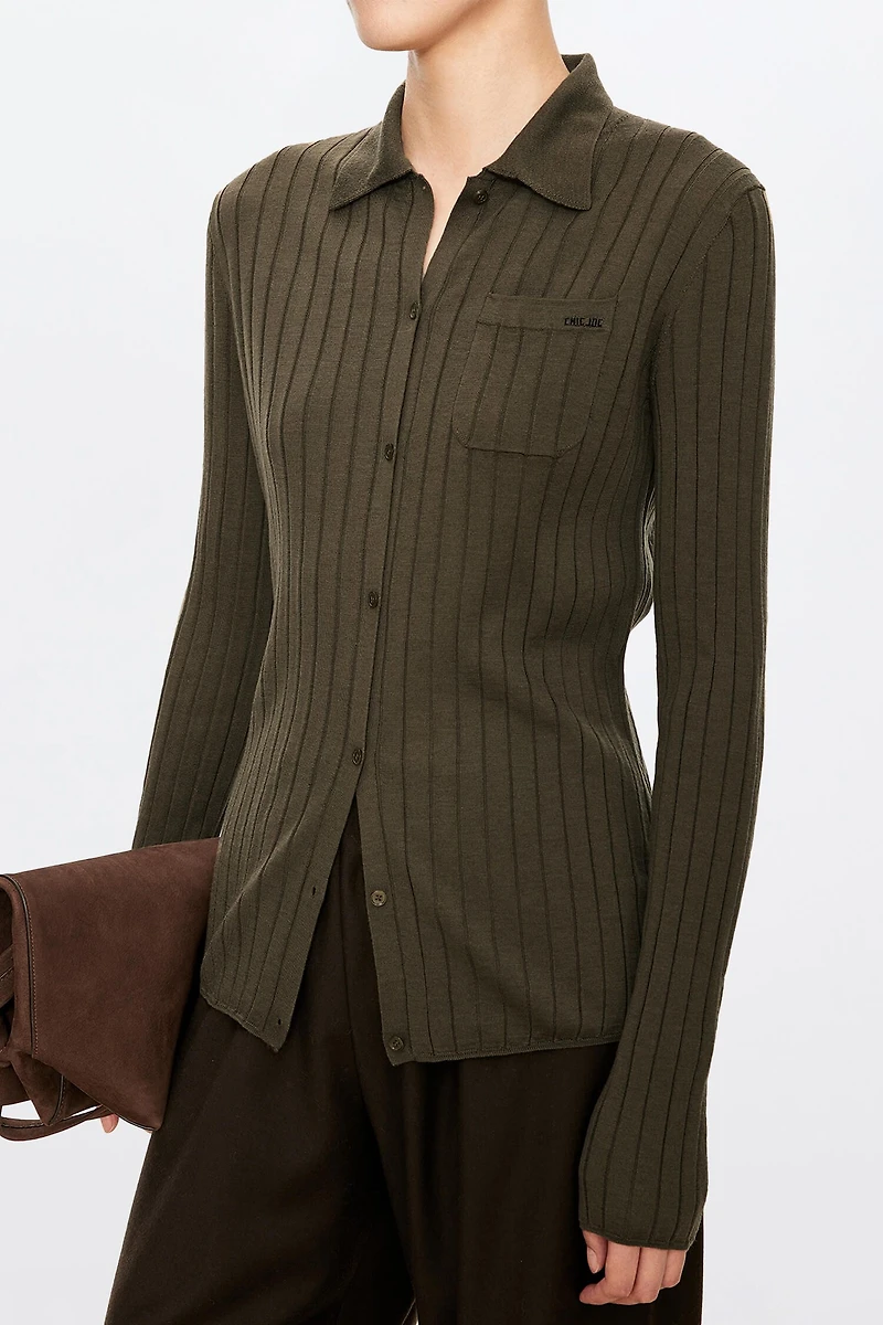 Ultrafine Wool Polo Cardigan