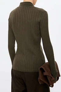 Ultrafine Wool Polo Cardigan