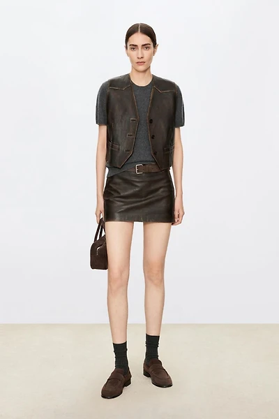 Vintage Sheepskin Leather Mini Skirt