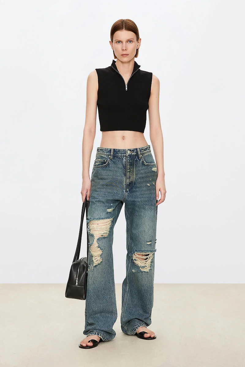 VISCOSE Silk Cotton Half-Zip Short Top