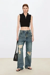 VISCOSE Silk Cotton Half-Zip Short Top