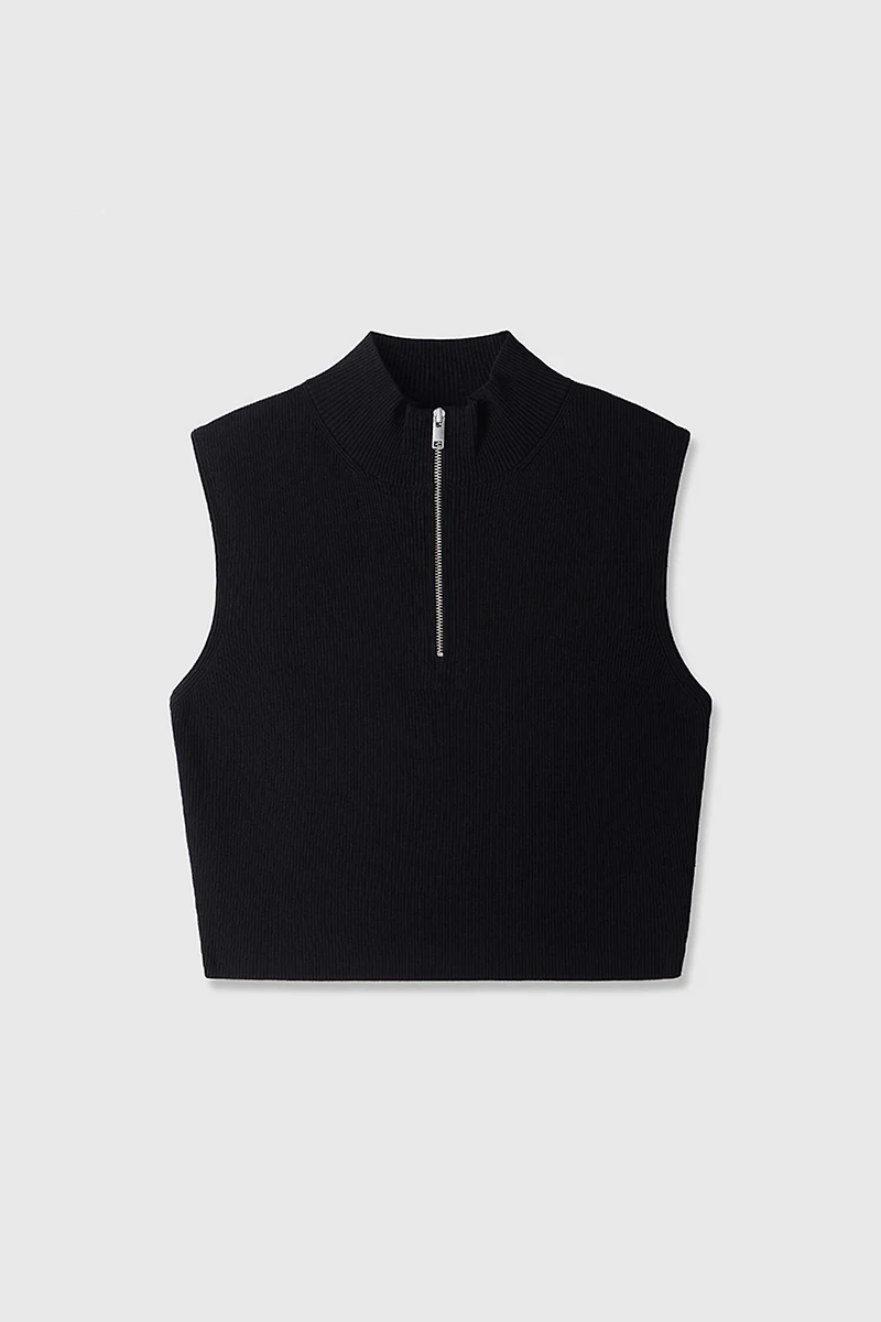 VISCOSE Silk Cotton Half-Zip Short Top
