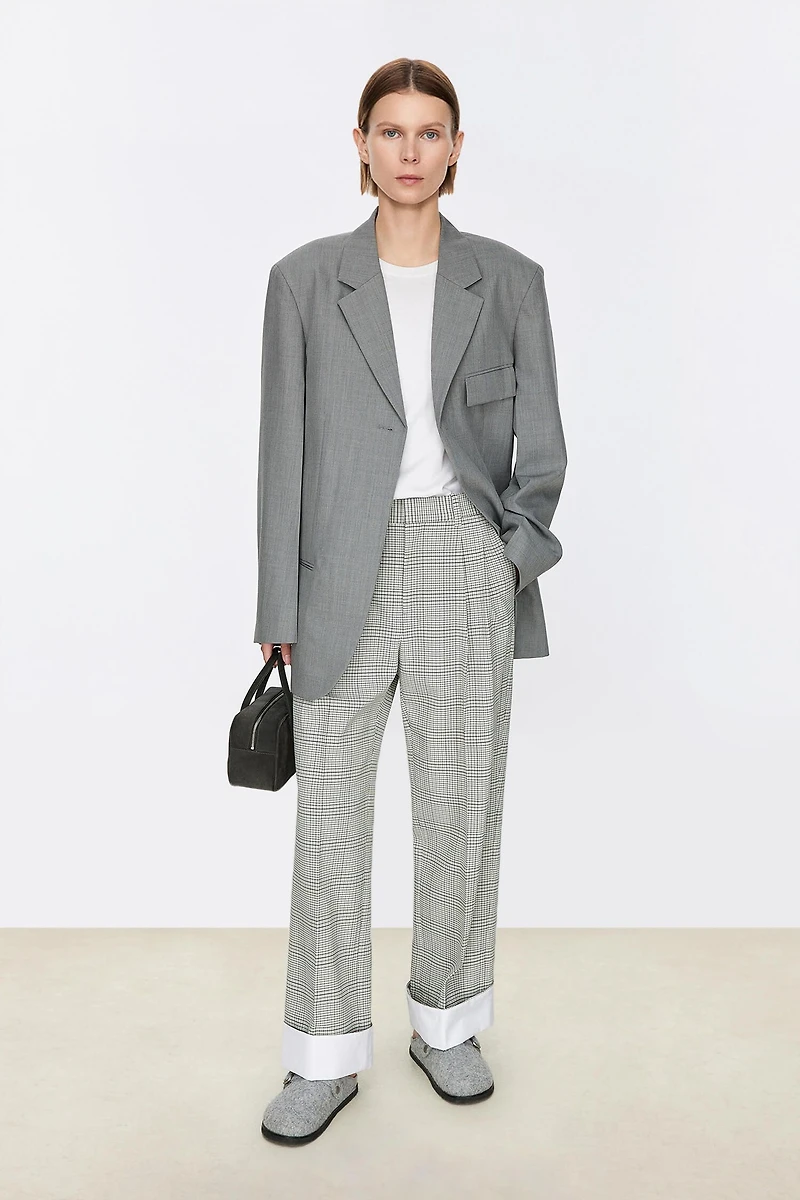 VISCOSE Yarn-Dyed Check Wide-Leg Pants