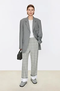 VISCOSE Yarn-Dyed Check Wide-Leg Pants