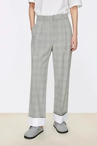 VISCOSE Yarn-Dyed Check Wide-Leg Pants