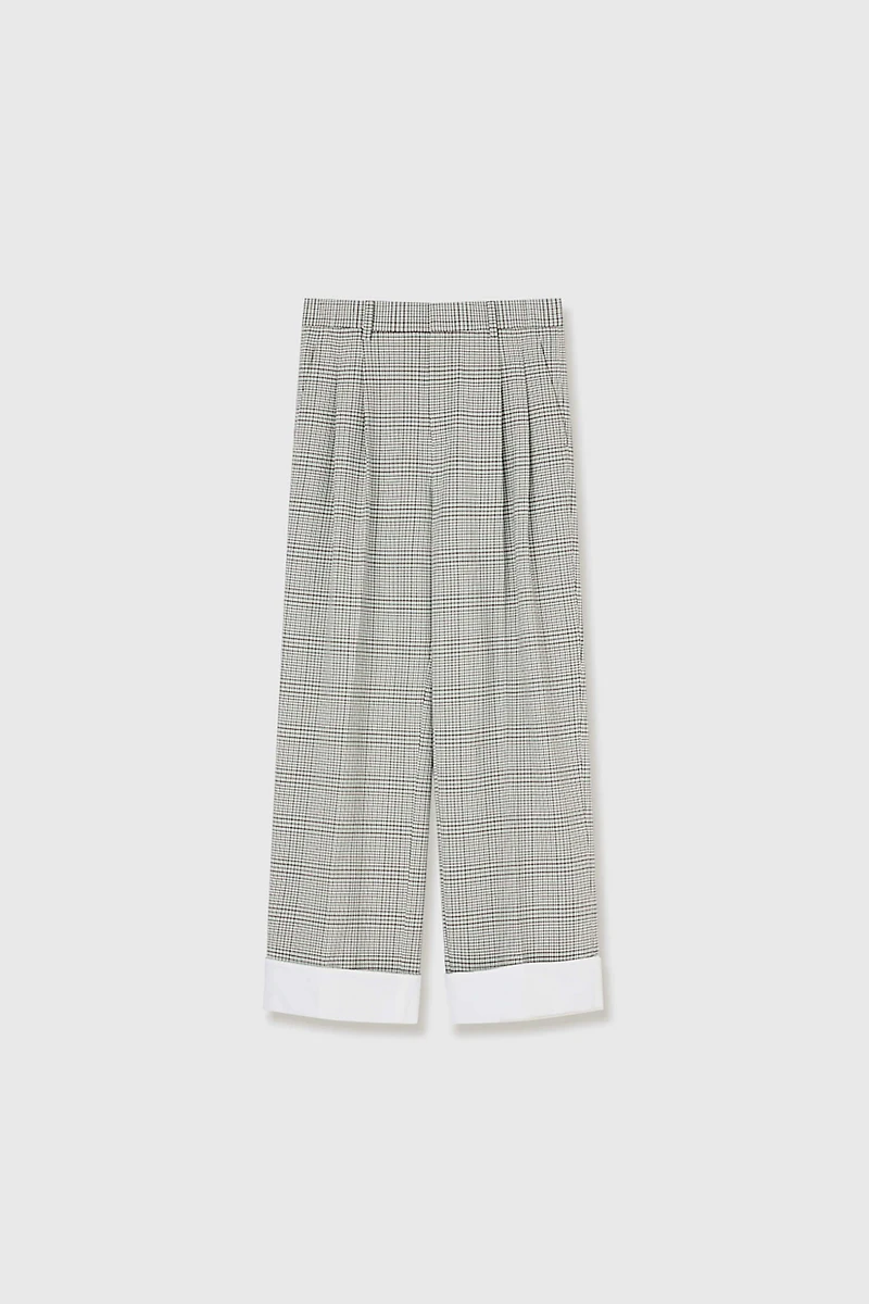 VISCOSE Yarn-Dyed Check Wide-Leg Pants