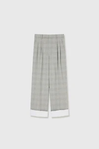 VISCOSE Yarn-Dyed Check Wide-Leg Pants