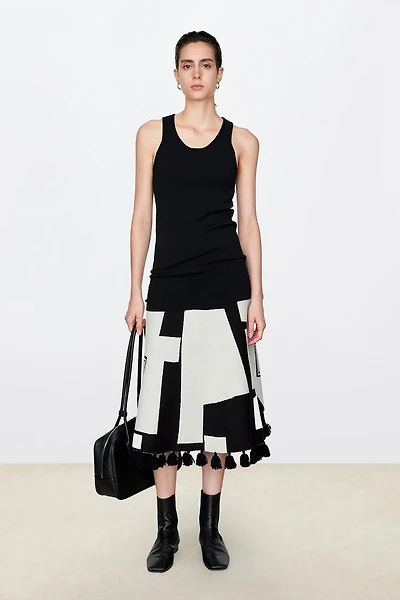 VISCOSE Wool Artistic Jacquard Midi Skirt