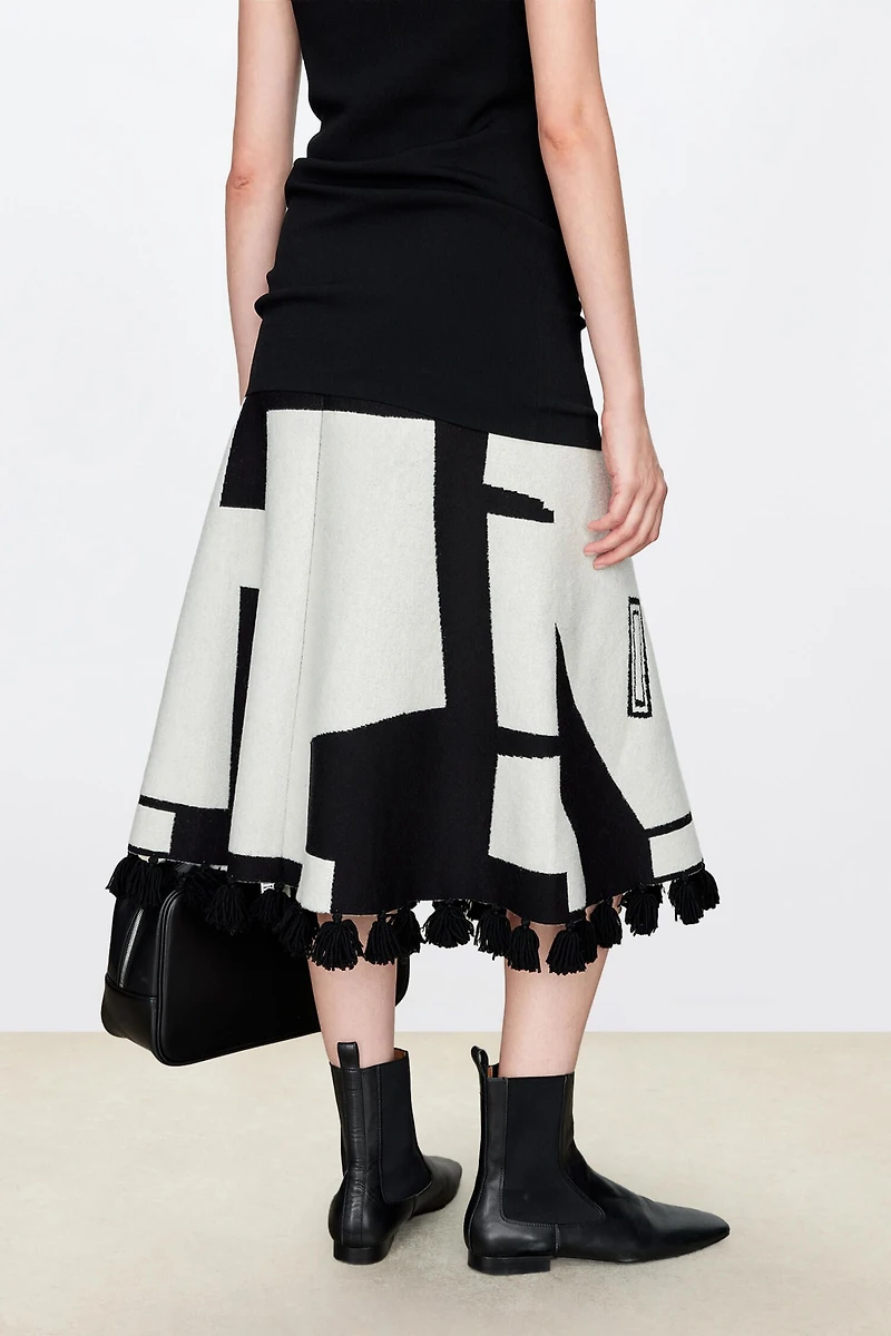 VISCOSE Wool Artistic Jacquard Midi Skirt