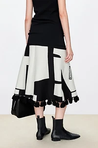 VISCOSE Wool Artistic Jacquard Midi Skirt