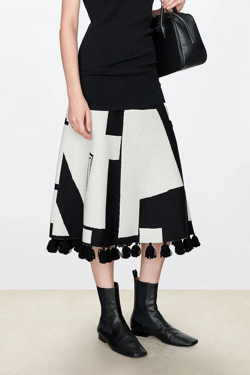 VISCOSE Wool Artistic Jacquard Midi Skirt
