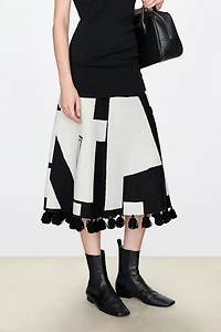 VISCOSE Wool Artistic Jacquard Midi Skirt