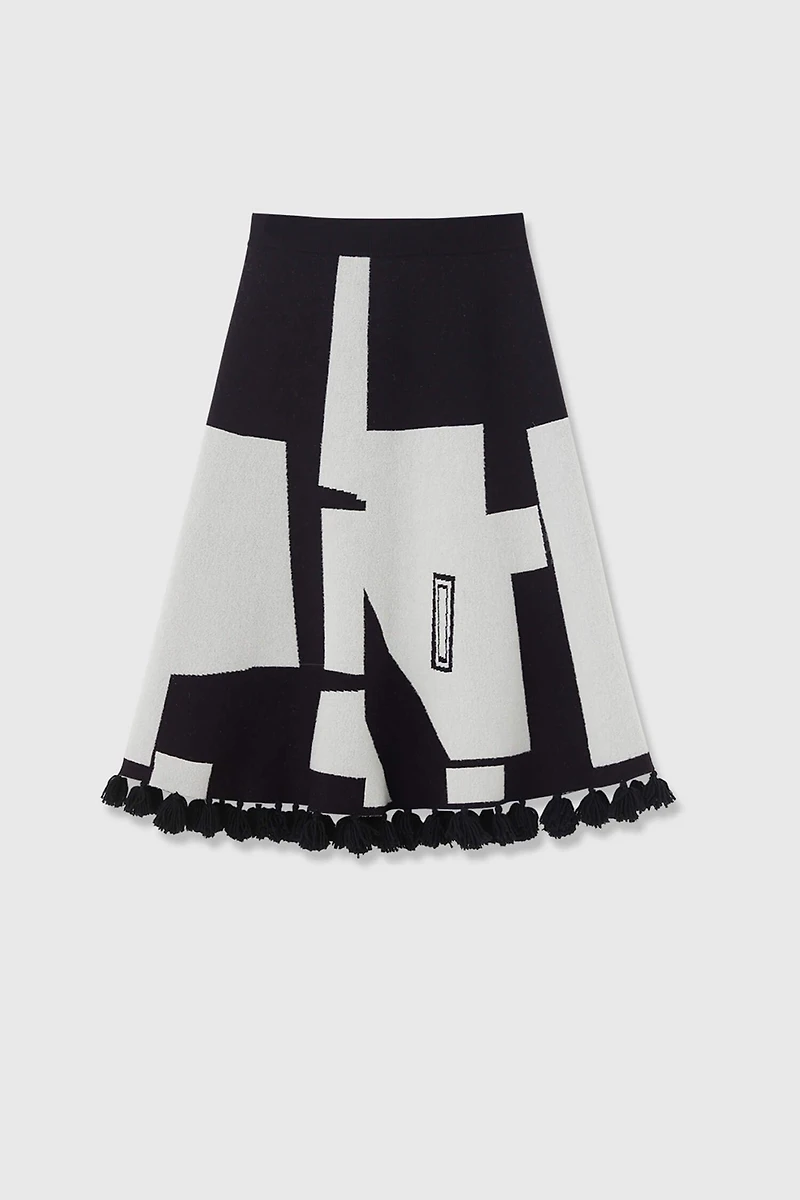 VISCOSE Wool Artistic Jacquard Midi Skirt