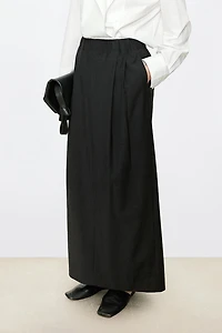 Wool Blend Stretch Waist Midi Skirt