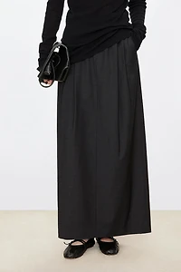 Wool Blend Stretch Waist Midi Skirt