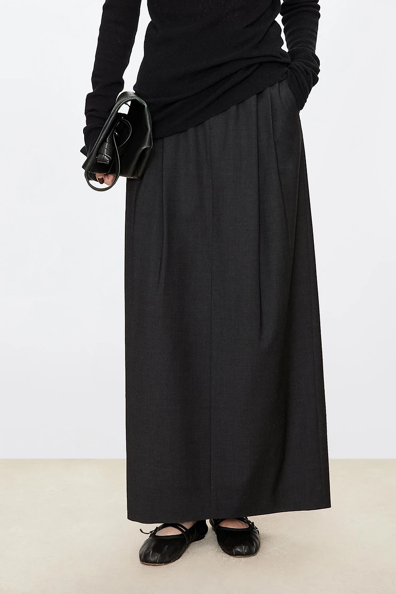 Wool Blend Stretch Waist Midi Skirt