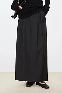 Wool Blend Stretch Waist Midi Skirt