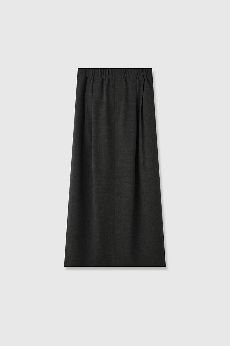 Wool Blend Stretch Waist Midi Skirt