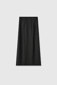 Wool Blend Stretch Waist Midi Skirt