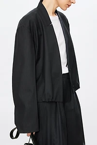 Wool Blend Striped Collarless Blazer