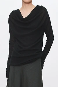 Wool-Blend Draped Cowl Neck Sweater