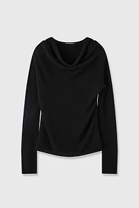 Wool-Blend Draped Cowl Neck Sweater