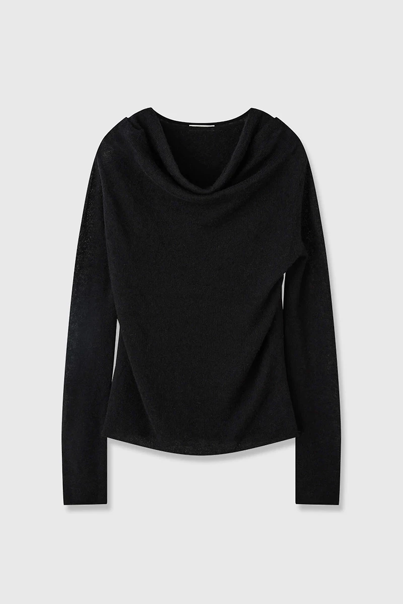 Wool-Blend Draped Cowl Neck Sweater