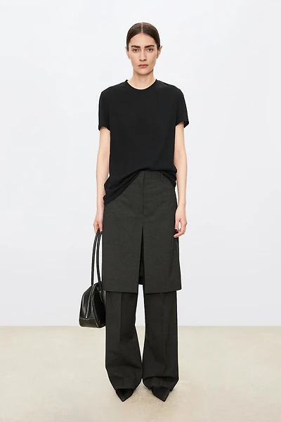 Wool Flared Two-in-One Skirt Pants