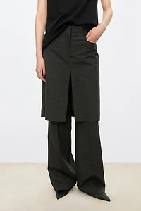 Wool Flared Two-in-One Skirt Pants