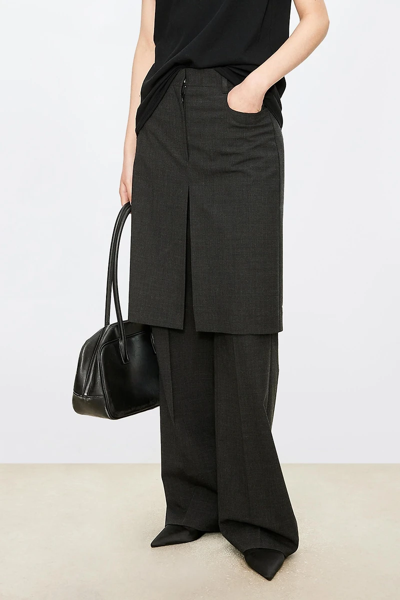 Wool Flared Two-in-One Skirt Pants