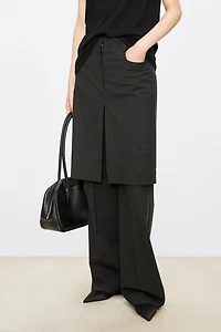Wool Flared Two-in-One Skirt Pants