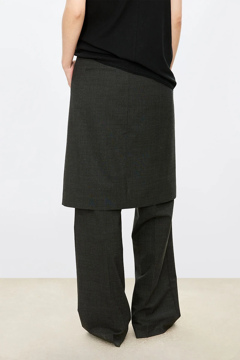 Wool Flared Two-in-One Skirt Pants