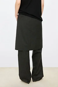 Wool Flared Two-in-One Skirt Pants