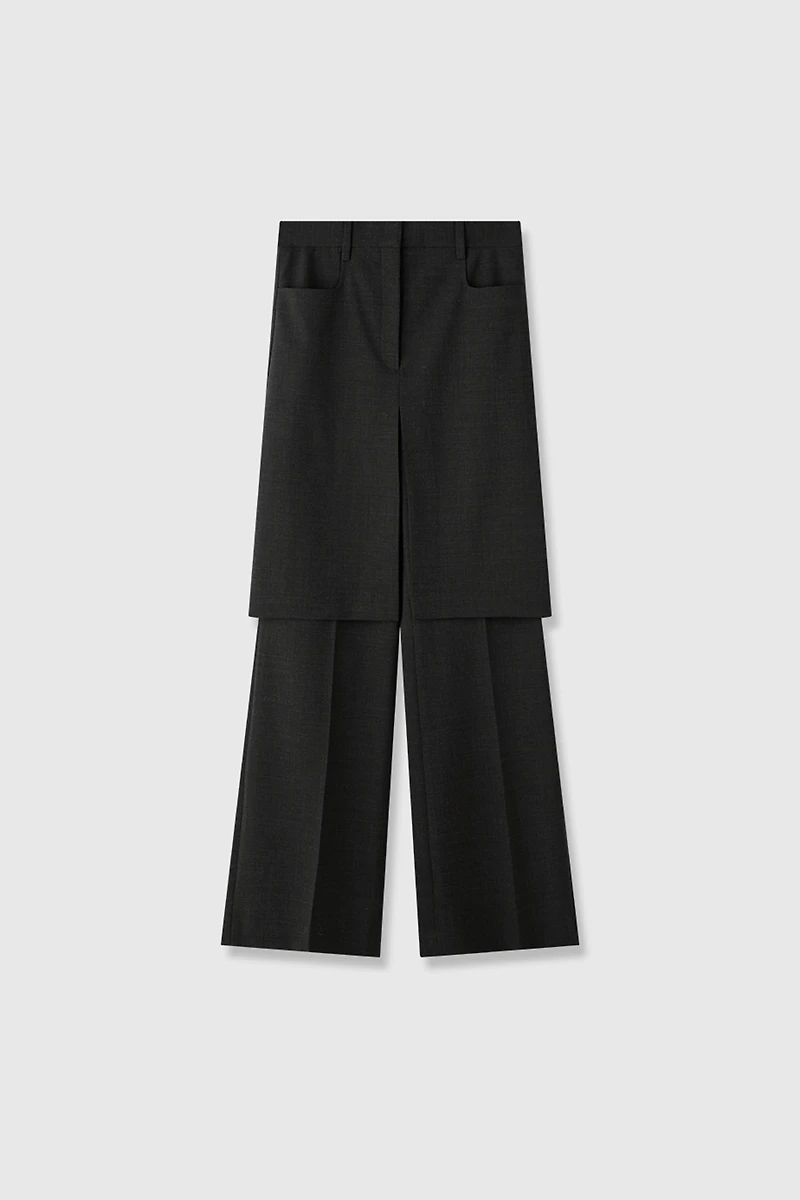 Wool Flared Two-in-One Skirt Pants