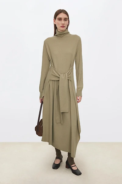 Wool Asymmetric Slit Dress