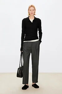 Wool Henley-neck Polo Top