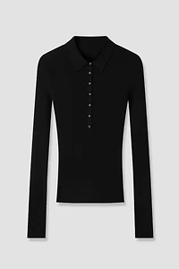 Wool Henley-neck Polo Top