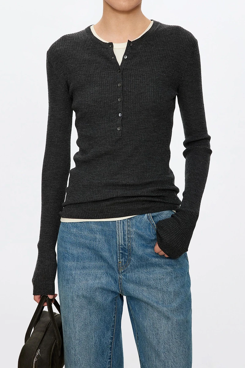 Wool Henley-neck Top