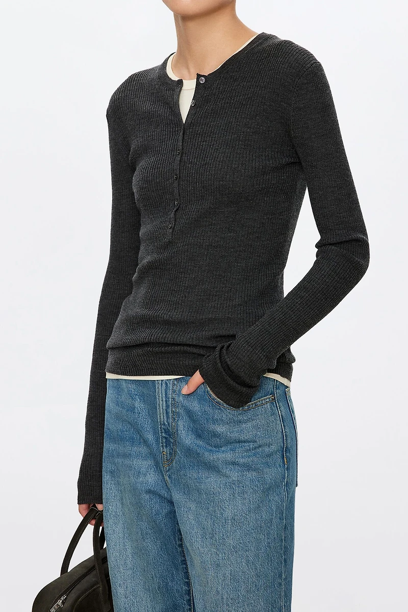Wool Henley-neck Top