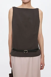 Worsted Wool Boat Neck Blazer Vest