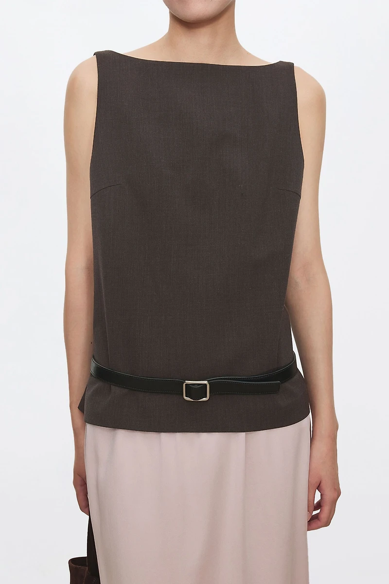 Worsted Wool Boat Neck Blazer Vest