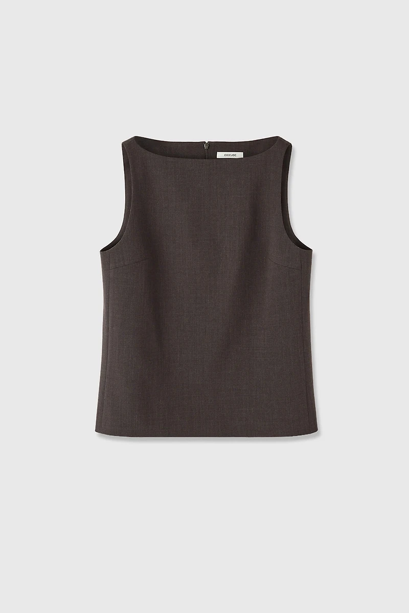 Worsted Wool Boat Neck Blazer Vest