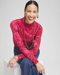 Rose Print Mockneck Pullover Sweater