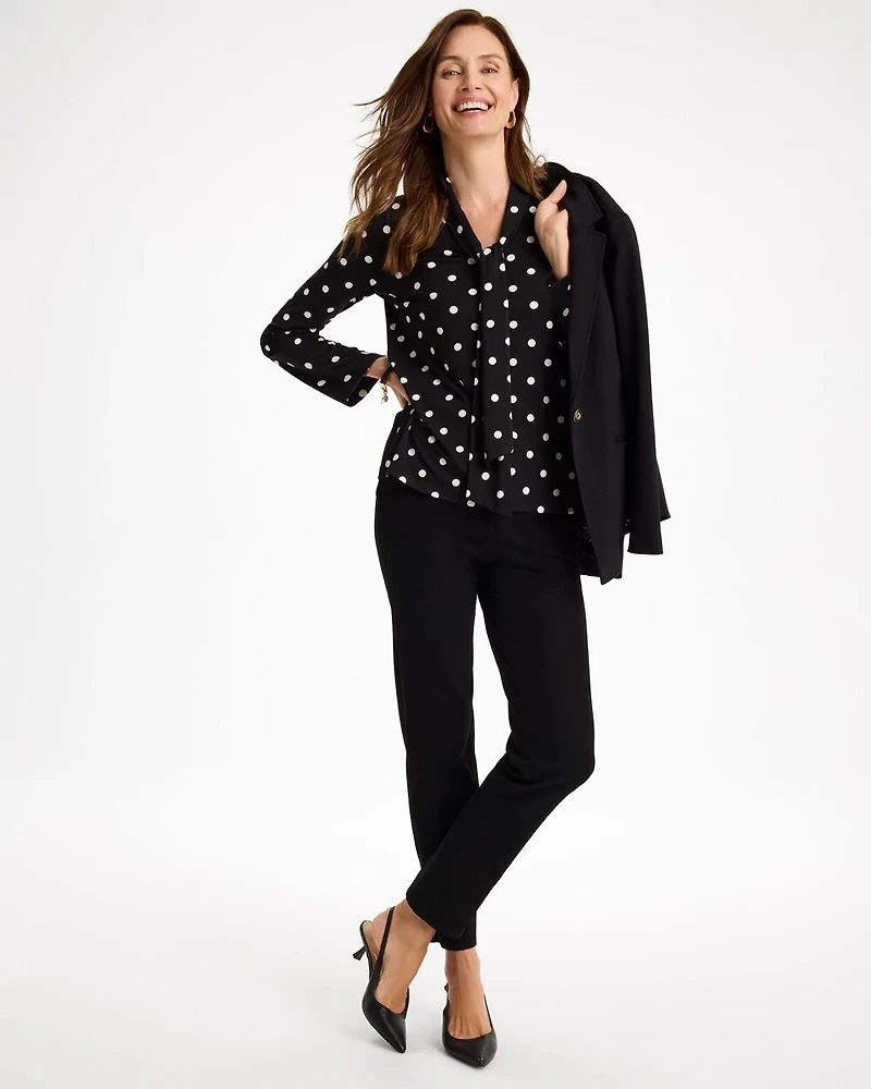 Polka-Dot Tie-Neck Tunic